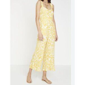 Faithfull The Brand Jasmine Yellow Floral Jumpsuit Size Medium Smocked Back